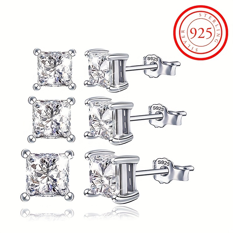 

3.1g S925 Silver Women' Simple Zirconia Earrings -piece Set Classic Elegant Personality Ear Accessories Set