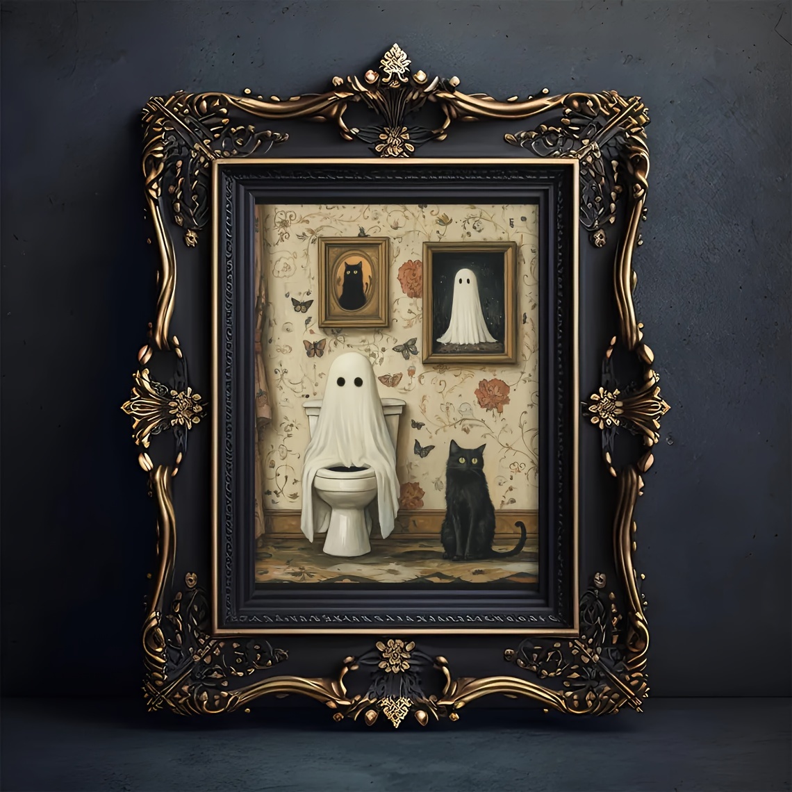 

& Black Cat Bathroom Art Print - 12x16" Canvas Wall Decor For Home, Bedroom, Kitchen, Living Room, And Office Restroom - Unique -themed Poster
