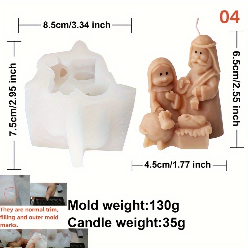TEMU Mini Silicone Candle Molds Set - Cute King And Queen, Cartoon Designs For Diy Plaster, Resin Crafting - Scene With Father Mother Statue Making