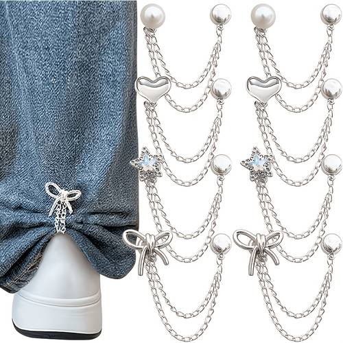 8pcs multi function clothing clips for hemming metal star heart bow shirts clothes pant hem clips button cute decorative long jeans pants legs sleeves buttons chain clips for clothing accessories