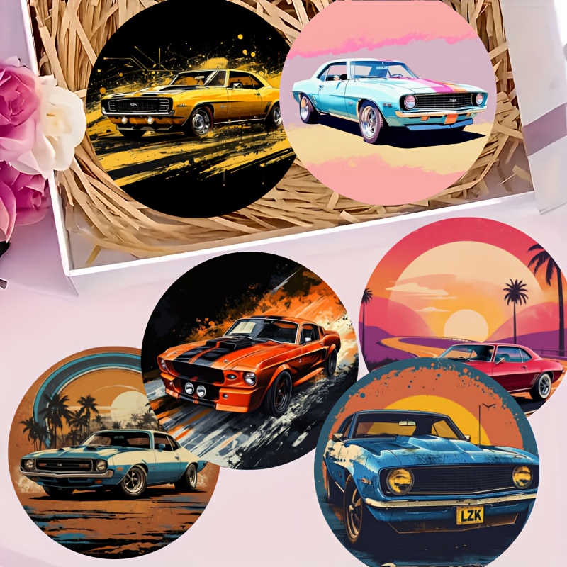 TEMU 6pcs Heat-resistant Wooden Coasters, Black Pattern Vintage Design Suitable For Home, Office And Party Drink Coasters, High-quality Durable