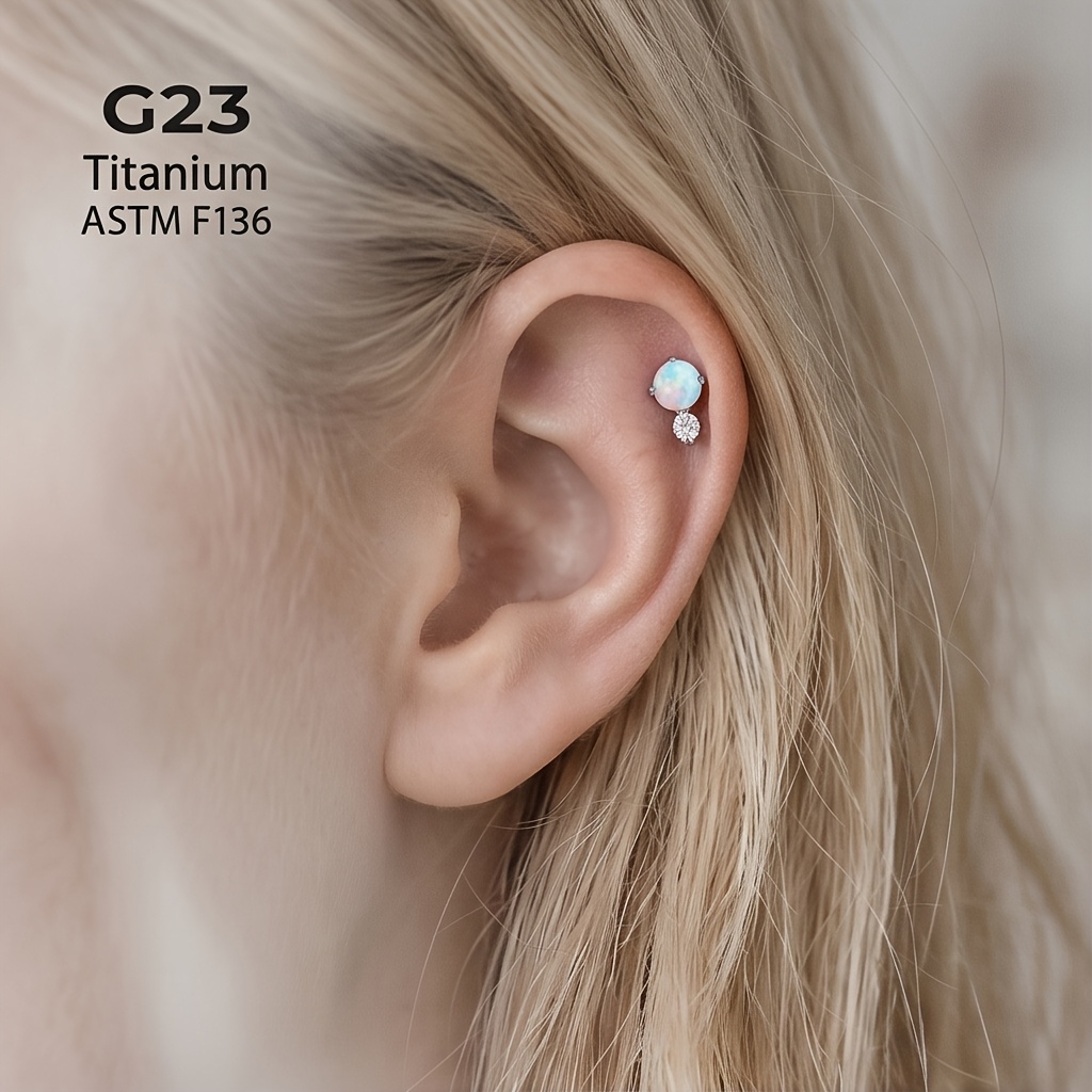G23 Titanium Alloy Stud Earring with Blue Opal