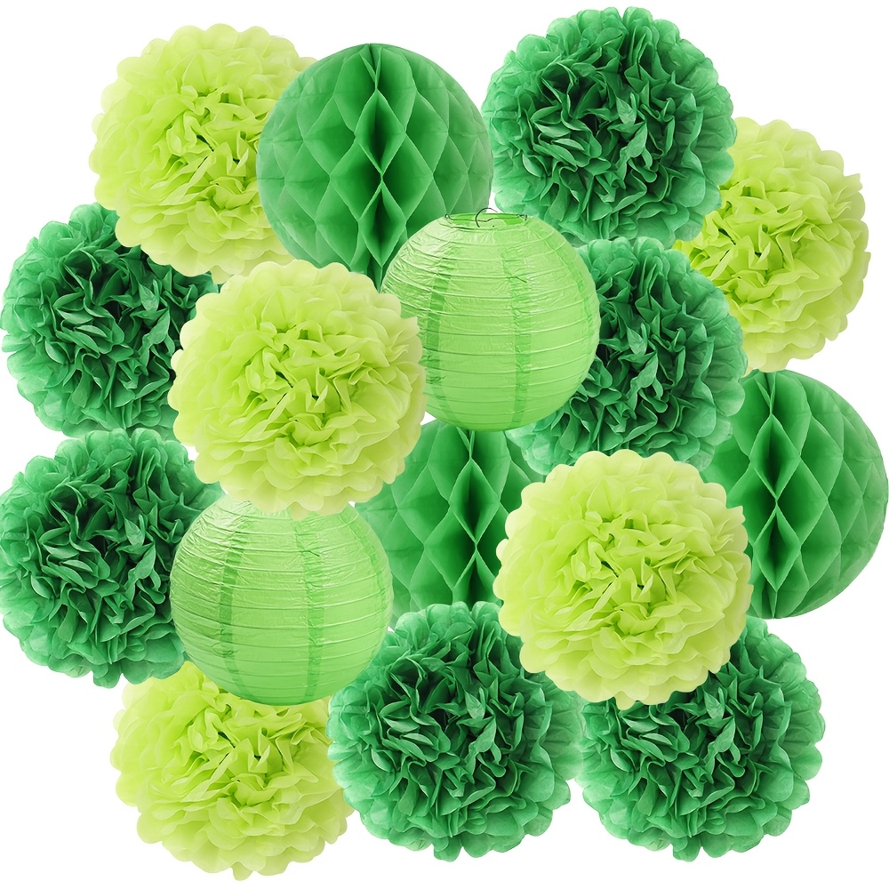 Image of 16pcs 's Day Party Decorations, Including Paper Pom Poms, Paper Honeycomb Balls, Paper Lanterns, For Birthday Graduation Baby Shower, Party
