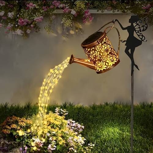 fairy watering can lights with solar panel string lights vintage metal outdoor garden lighting 600mah battery portable pathway patio lamp no remote solar watering can for lawn