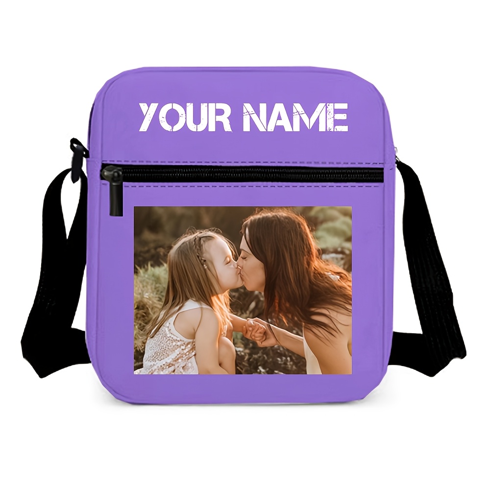 TEMU Customizable Photo Name Shoulder Bag, Photos And Names For Your Own Unique Single-shoulder Bag With Adjustable Straps, Durable Polyester,