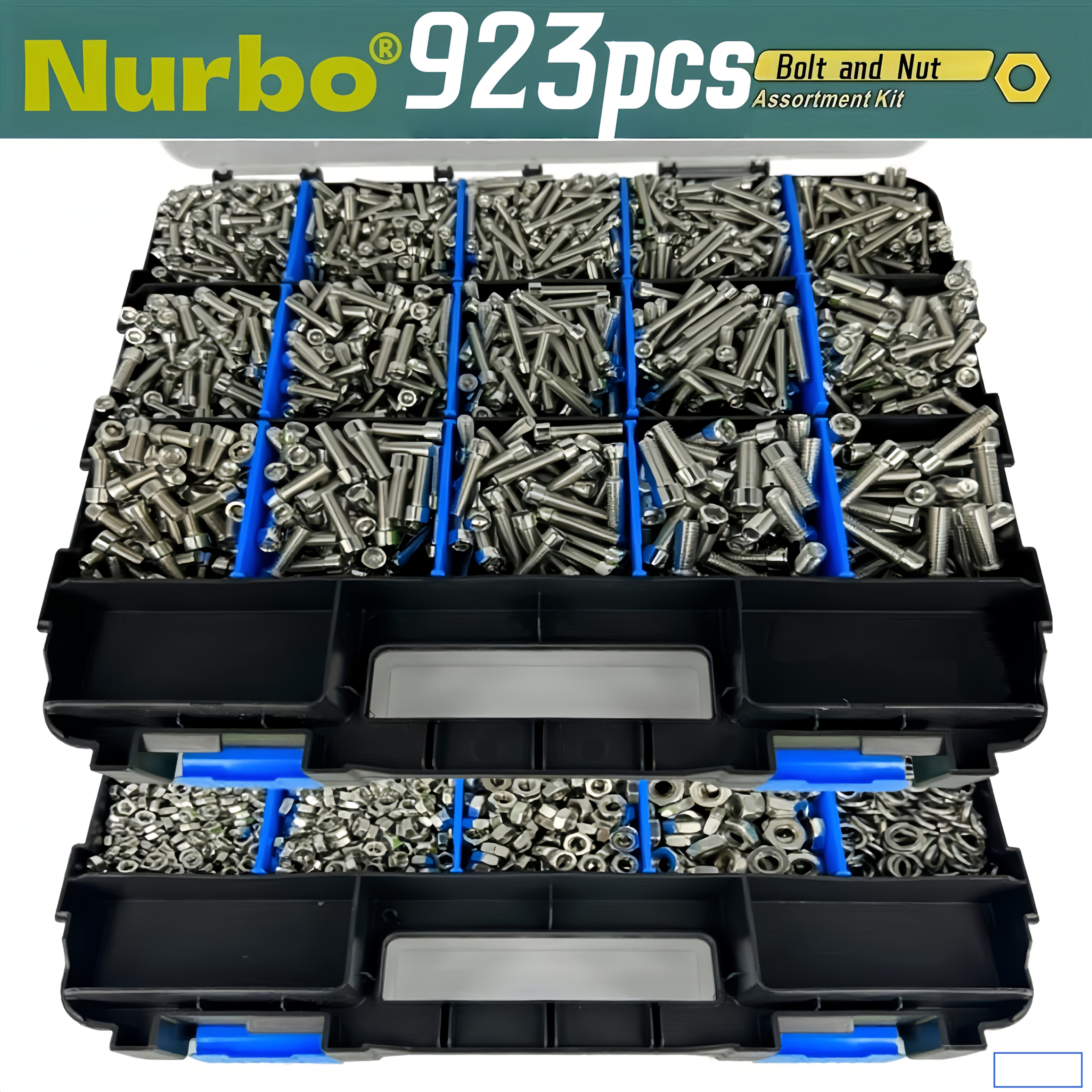 Image of 923pcs Stainless Hex Bolts And Nuts Set | Includes M4, M5, M6, M8 Sizes With Dual-sided Tool Box - Nurbo