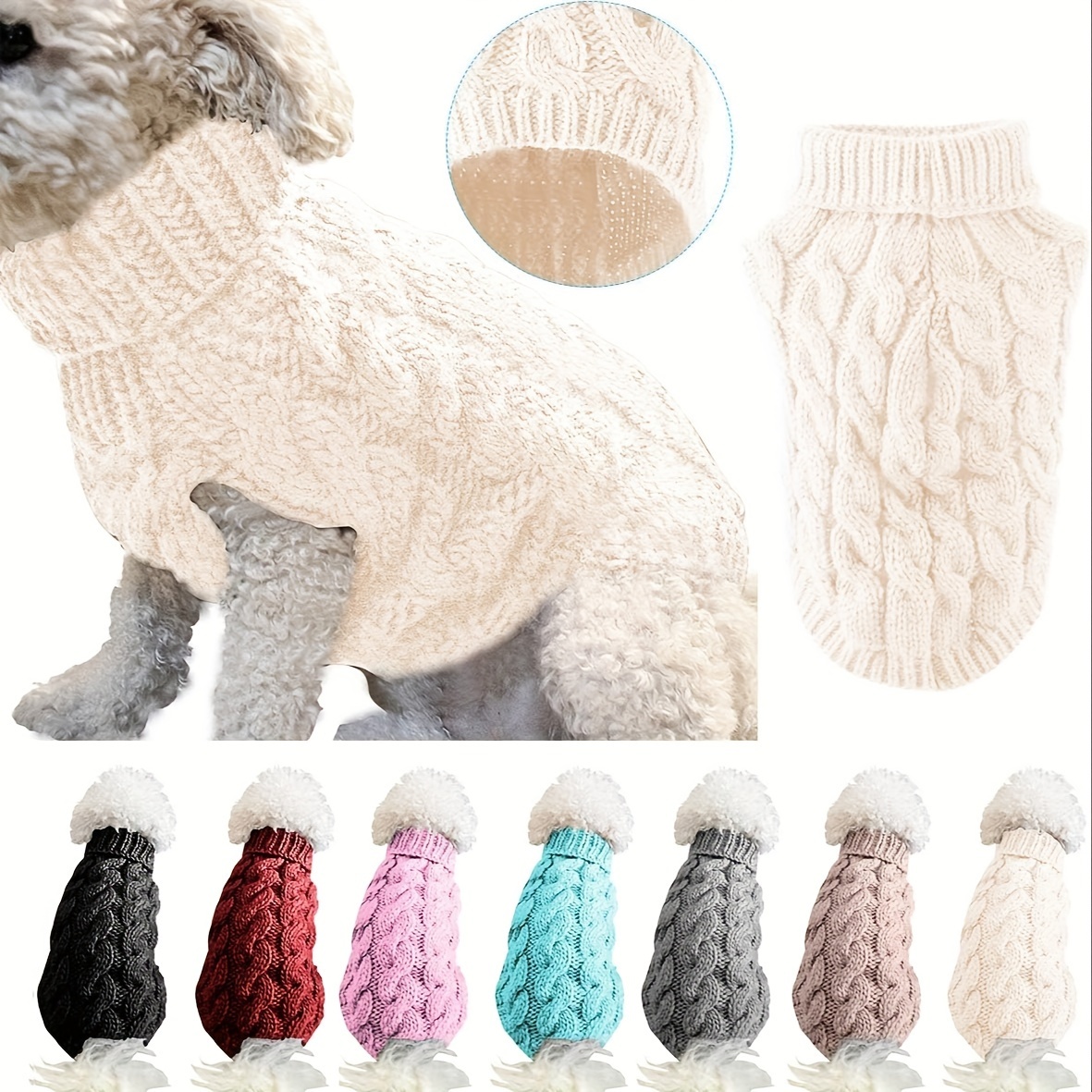 

High-neck Knit Dog Sweater Coat - Warm Pullover Pet Outerwear For Winter/autumn - Acrylic Knitted Fabric For Medium, Small, Mini & Toy Breeds - Comfort