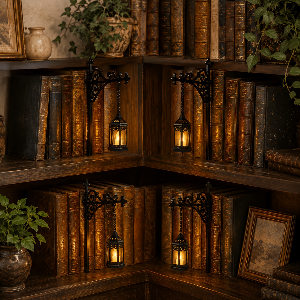 Image of 4-pack Retro Hexagon Bookshelf Light With Soft Warm Led Glow, Easily Slips Into Book , Vintage Hanging Lantern For Desks, Bookcases And Reading Corners, Cozy Holiday And Birthday Gift