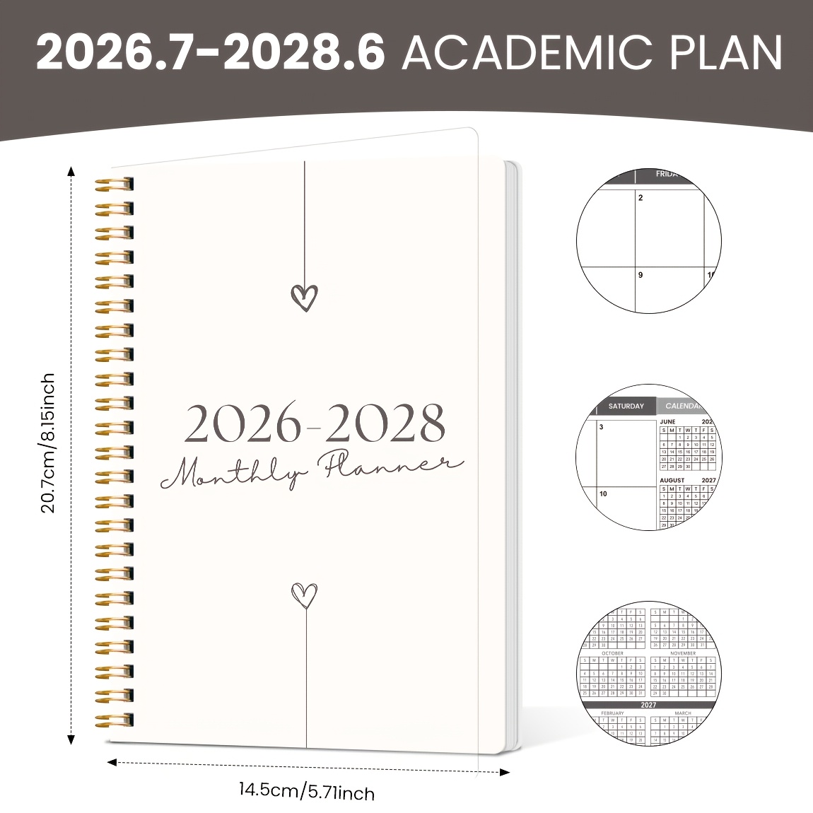 Image of 2026.7-2028.6 Monthly Planner: 24 Months, Minimalist Cover Planning Notebook, Weekly Agenda, Academic Planning Notebook, Notebook To Increase Productivity