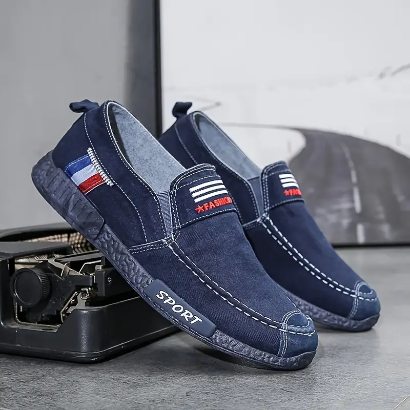 mens vintage solid color slip on loafer shoes comfy non slip eva sole canvas walking shoes mens footwear details 5