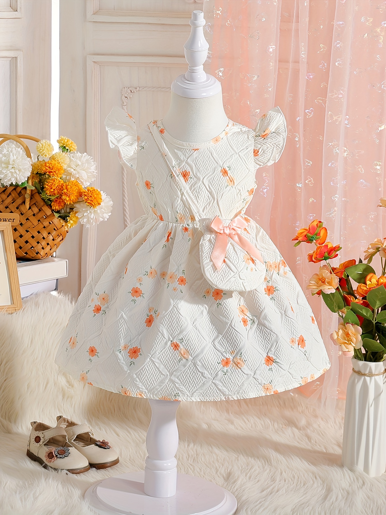 Frill Neckline Princess Dress Girls Flowers Embroidery High - Temu