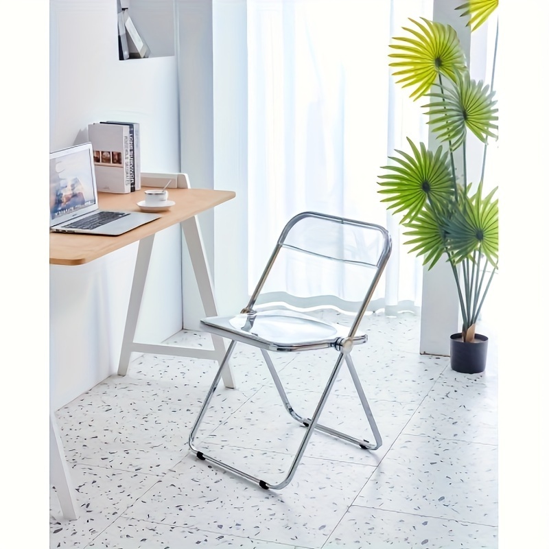 

Gray Transparent Folding Chair, Acrylic With Polyester Padding, Manual Recline Mechanism, Clean, Chair