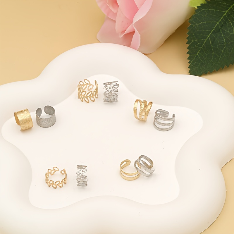 Mixed Metal Leaf & Branch Ear Cuff Set, Matte Finish, Variety Cuff Earrings