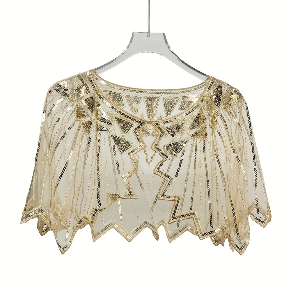 TEMU Robe de soirée banquet années 1920, châle, robe de scène rétro à sequins et capuche , de taille basse, cheongsam avec cape