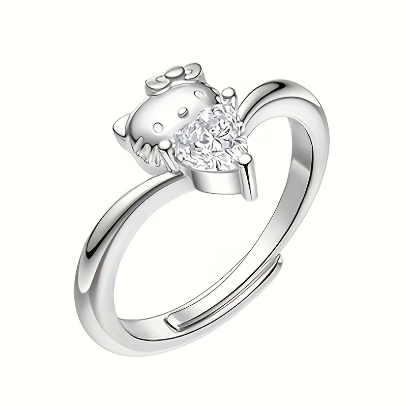 1pc Hello Kitty Heart Shaped Ring, Elegant And Fashionable, Perfect For Daily Wear Or Gift