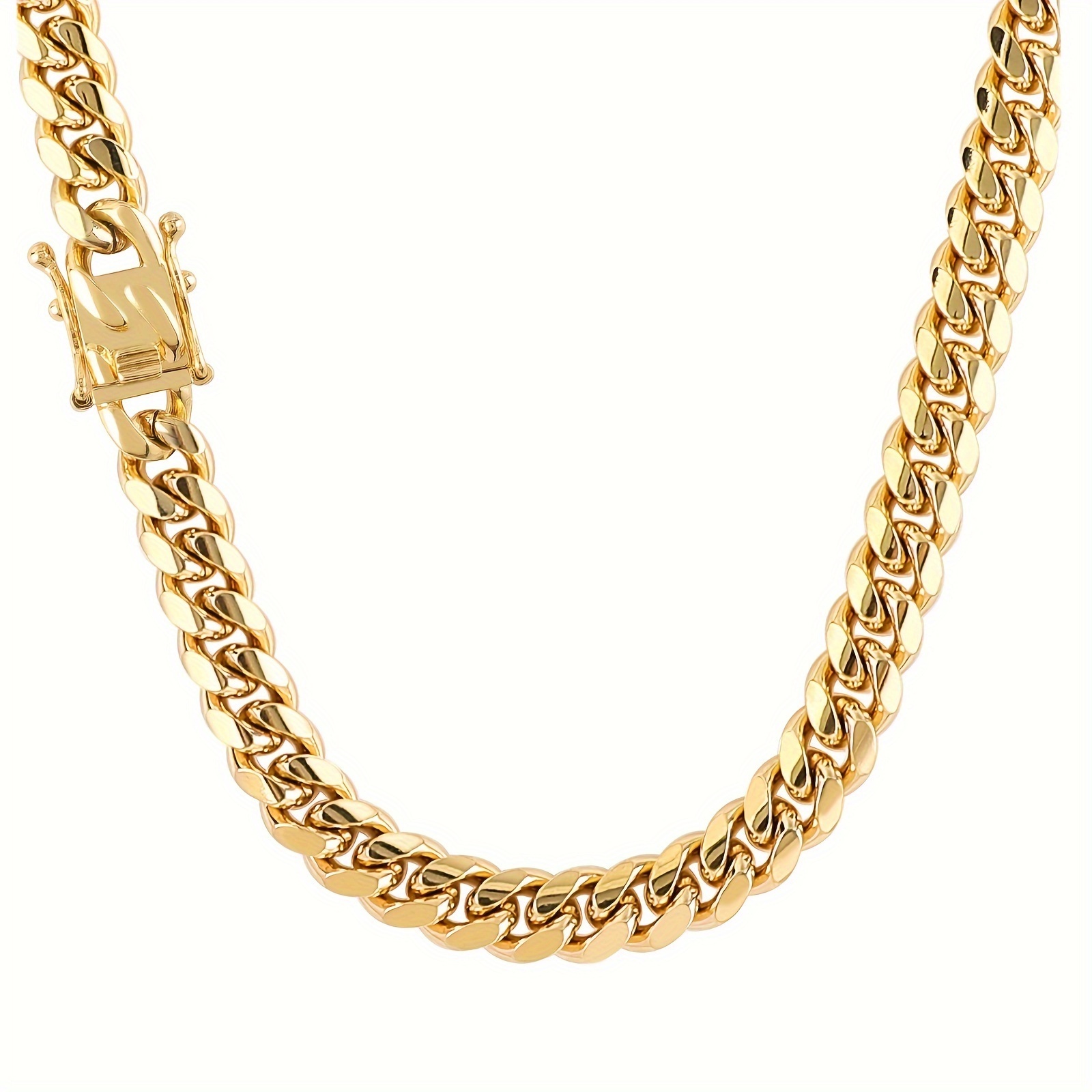 

Cuban Link Chain For Men, 18k Gold Plated Stainless Steel Necklace