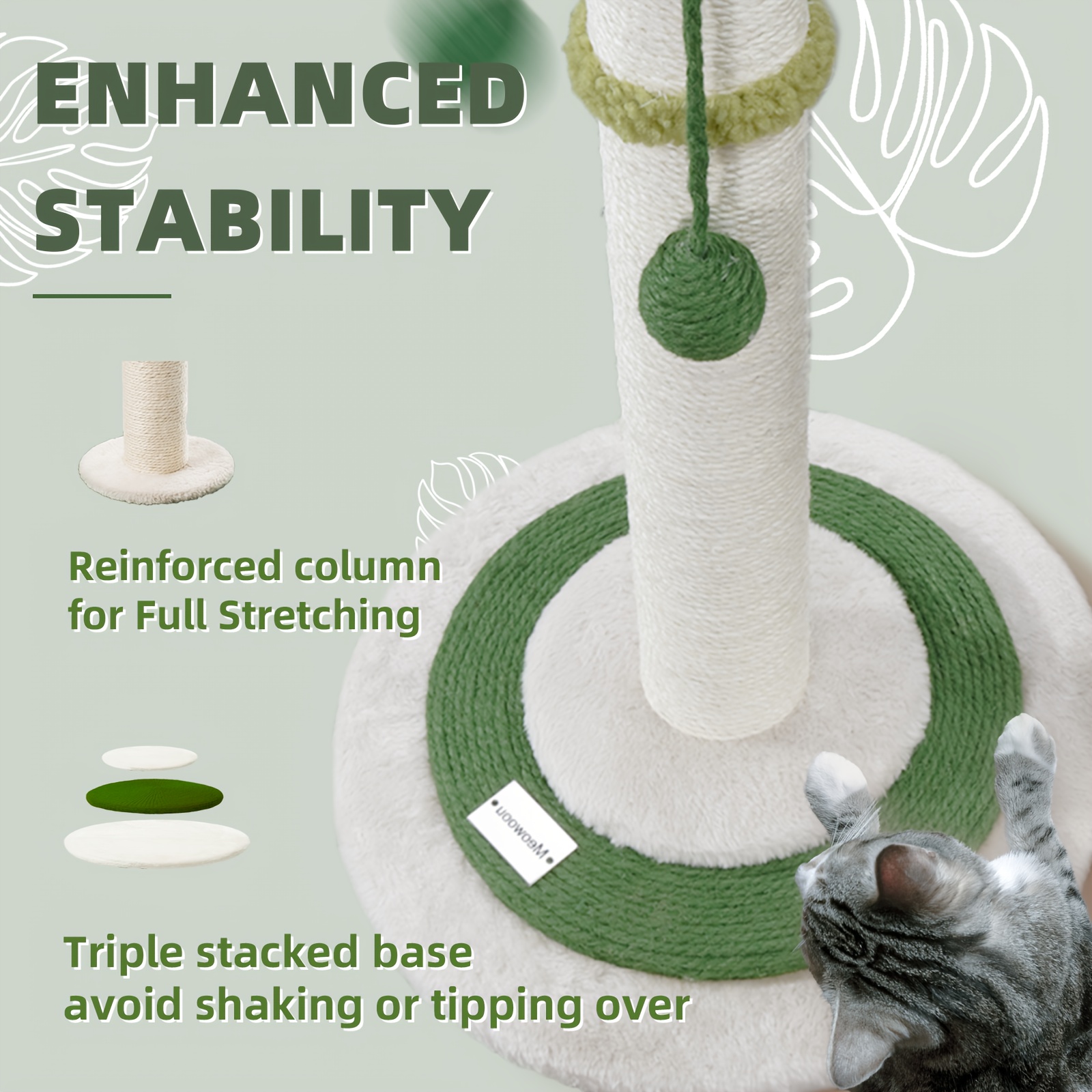   cat scratching post for indoor cats and kitten 35 tall monstera cat scratching post with sisal hanging interactive ball suitable for large adult cat kitten and all type of cats
