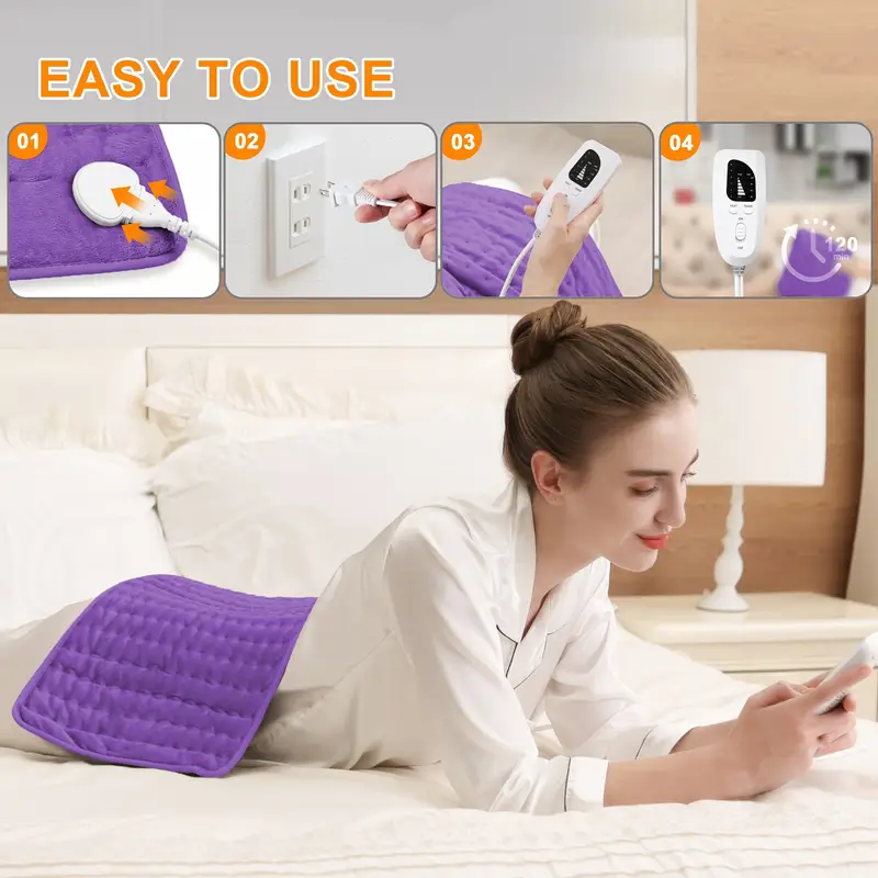 extra large heating pad - extra wide 24x12in (2x larger than most) with 6 temp settings (up to 150°f/65°c) & auto shut-off timer (2h), portable electric heating pad with plug- , machine washable for back, neck, legs, shoulders, knees, belly - ideal christmas gift for home, office, spa use - ideal for & everyday use, , cozy accessory, durable construction, adjustable , home Product details 4