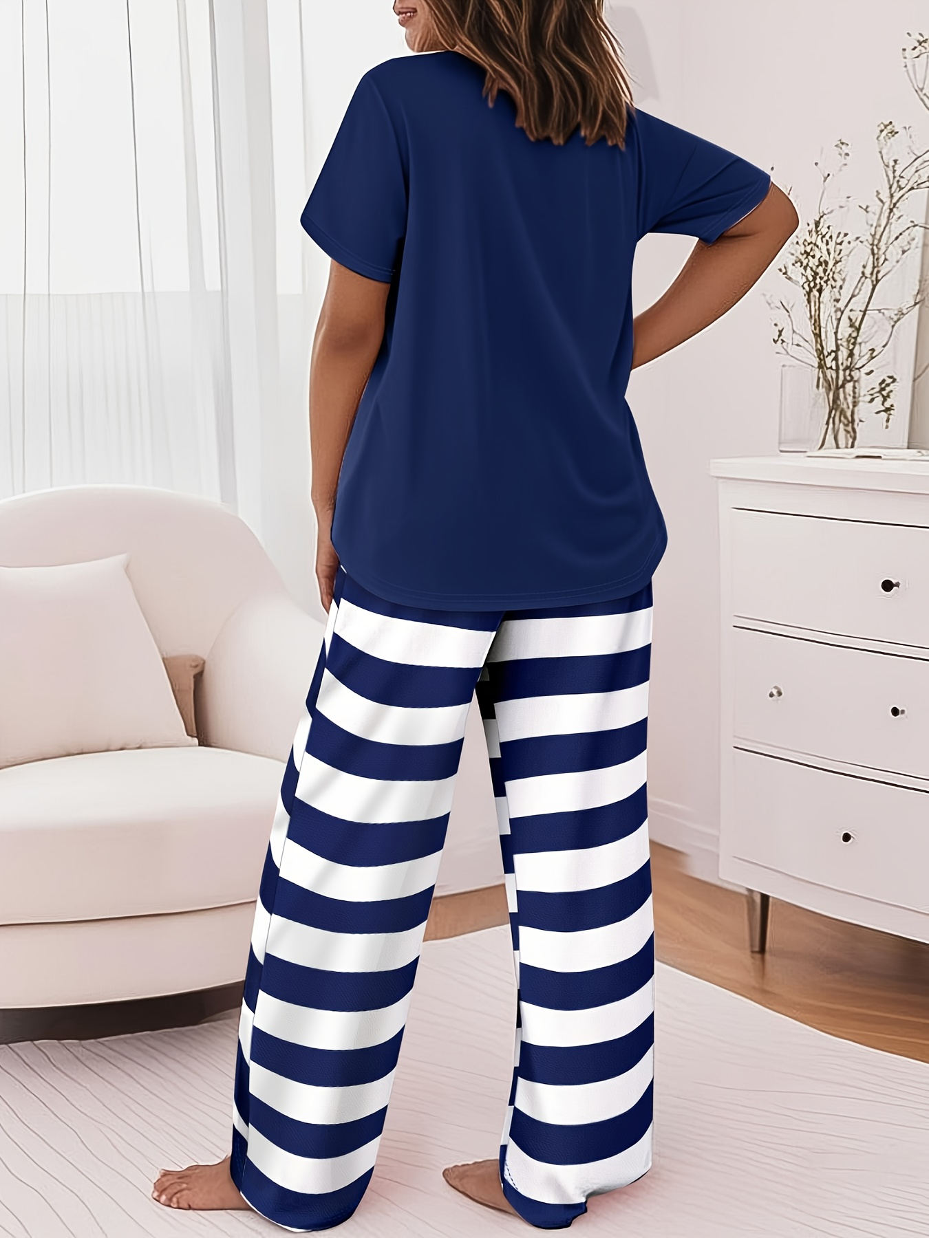 2pcs printed round neck short sleeve set gradient printed loose pants womens summer pajama set breathable   clothing two piece set Product details 10