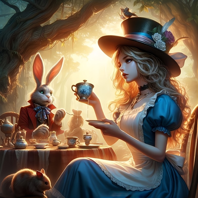 

Alice's Tea Party With Rabbit 5d Diamond Painting Kit - Diy Round Diamond Full Drill Canvas Art For Beginners, Craft Lovers - Perfect Wall Decor For Living Room, Bedroom, Study - Ideal Gift