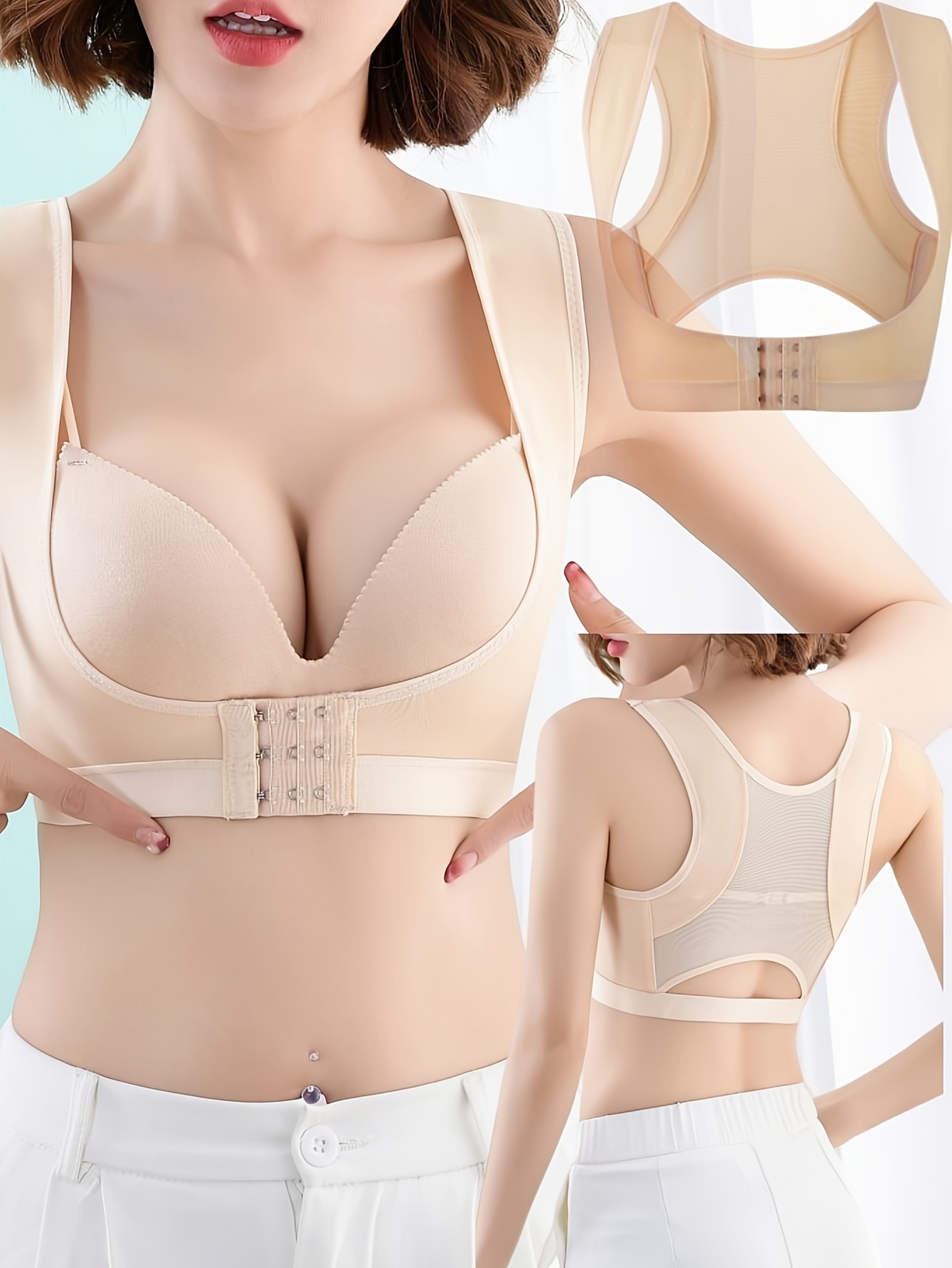 Chest Brace for Adult Adult Women Posture Corrector Bra Back Support Vest  Tops for Chest Sagging and Humpback,Beige-Small