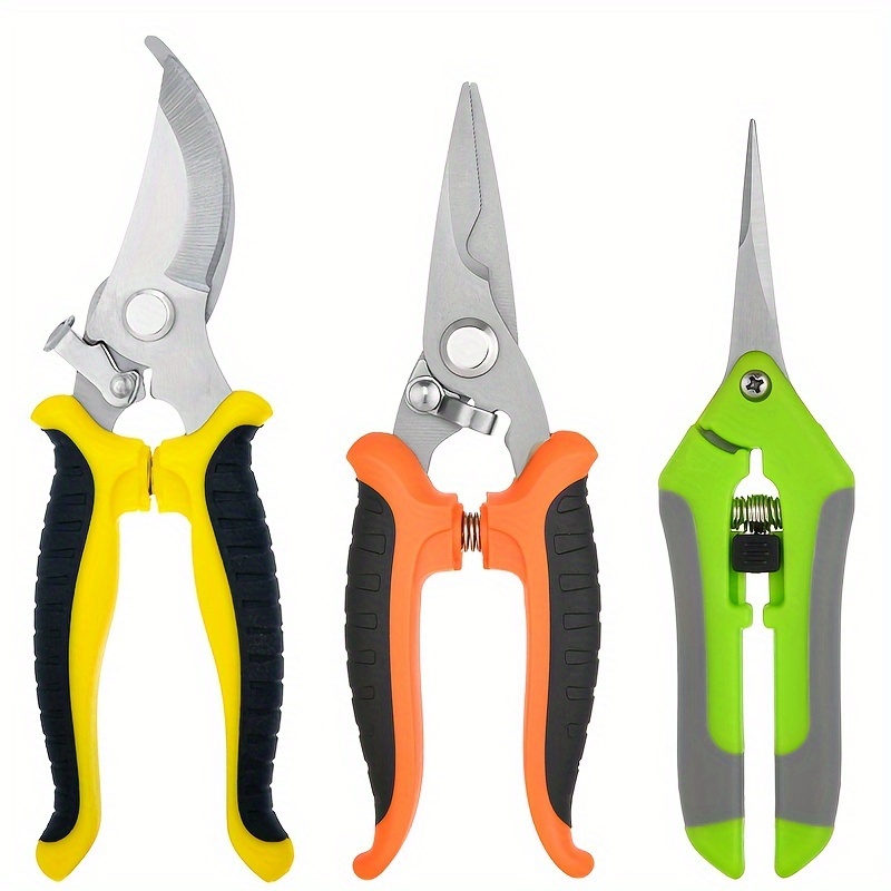 3pcs Modern Stainless Steel Pruning Shears Set, Ergonomic Non-Slip Handles, Garden Clippers For Efficient Trimming And Labor-Saving Gardening Tools_voghion.com