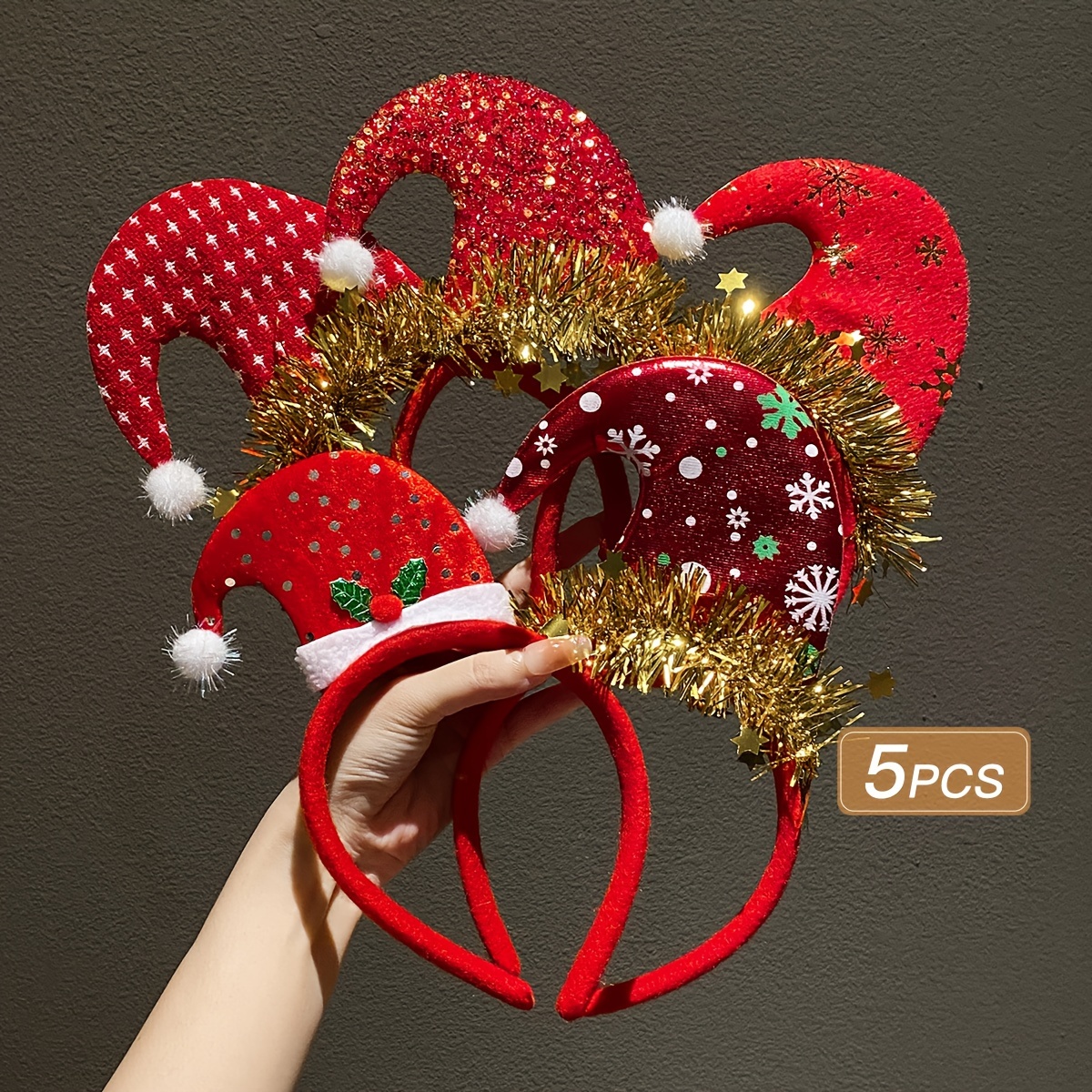 

5 pièces Ensemble de bandeaux de tête de Noël mignons, Pinces à cheveux elliptiques en plastique avec mélangées, Style , Accessoires de fête festifs, Couleurs assorties