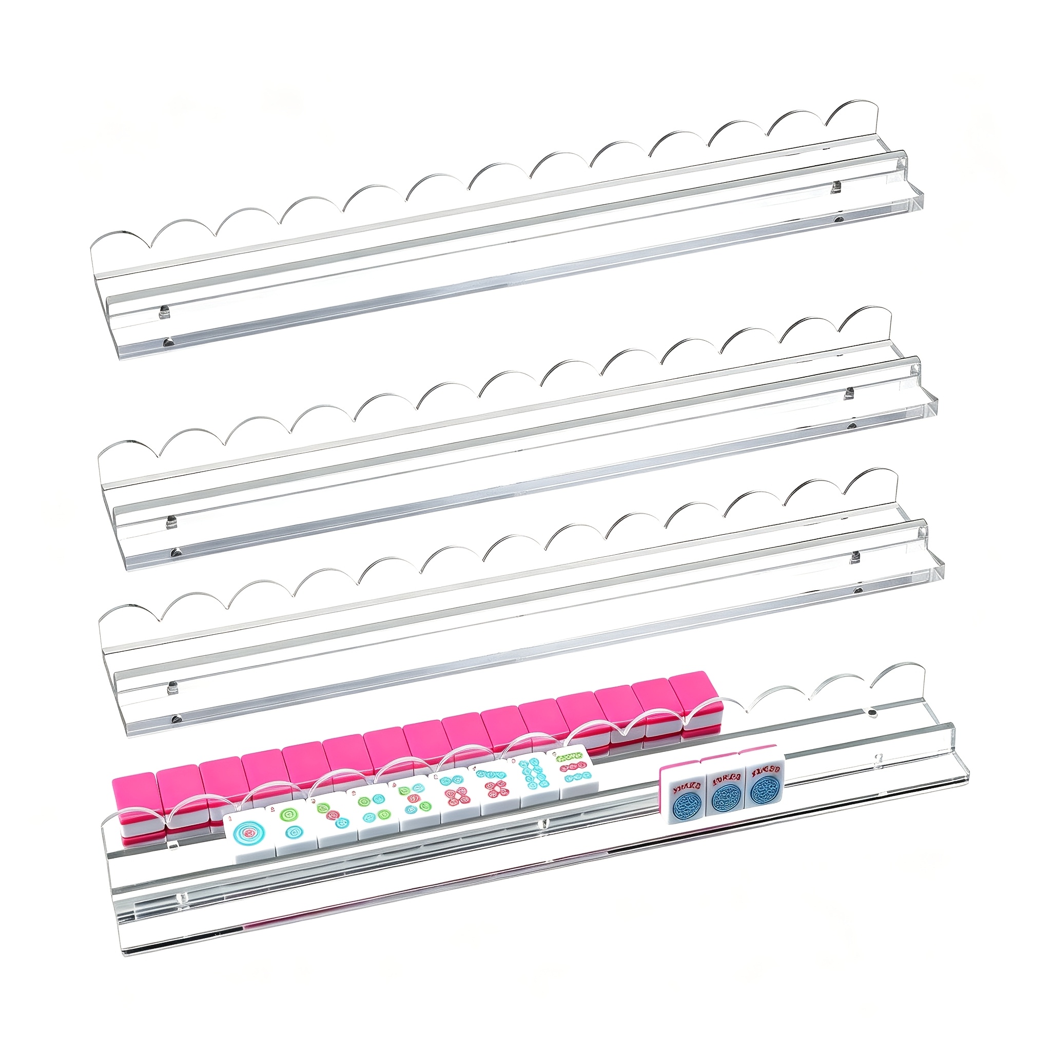 TEMU 4pcs, 19.69 Inch, 1.55kg Heavy-duty Clear Acrylic American Mahjong Tray Set With Pusher, Non-slip Durable Game Accessory.