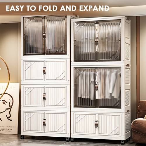 item picture portable wardrobe closet with hanging rod door foldable large capacity plastic wardrobe on wheels clothing cabinet suitable for bedroom dorm saving storage unit