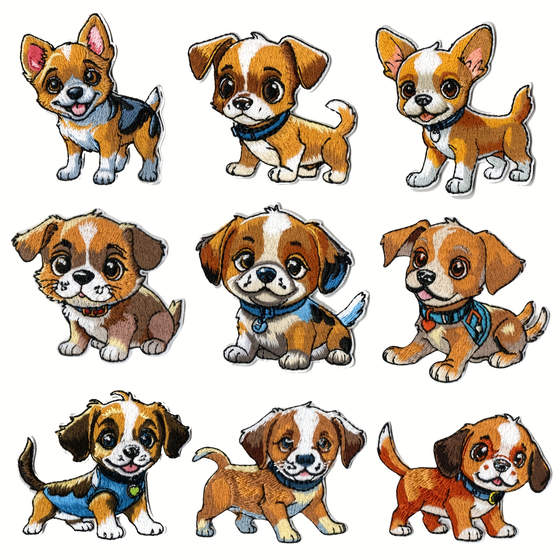 Image of 9pcs Fashionable Dog Patches That Ironed And Sewn, Suitable For Clothing, Hats, Bags, Fabric Crafts, Garment Making, And Textile Decoration
