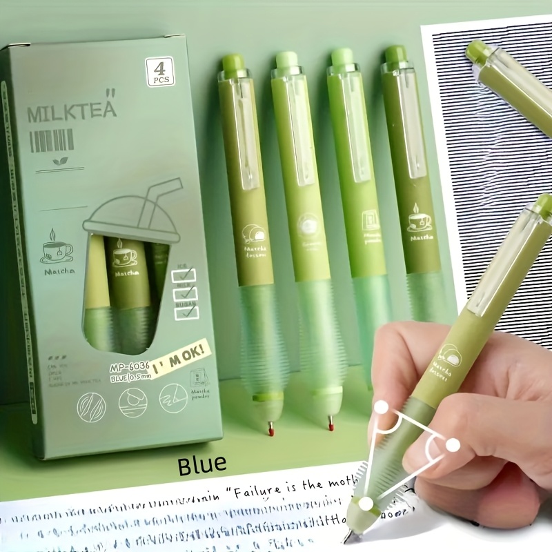 Image of Popular ) 4pcs Per Box Heat Erasable Ink Press Type Erasable Gel Pen, 0.5mm Blue Ink, Super , Quick-drying, - School Office Supplies Stationery Gifts, Suitable 14+