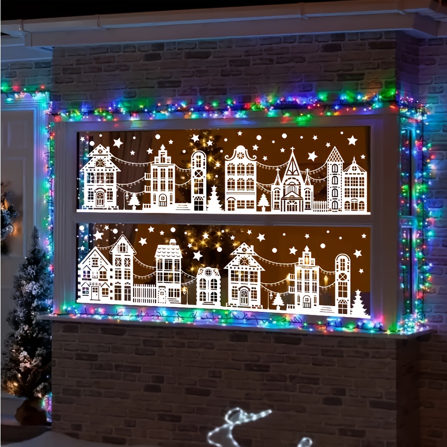 TEMU 10 Fogli Adesivi Natalizi per Finestre Castello di , Decalcomanie Natalizie in PVC per Vetri, Senza Batterie, Decorazioni Festivit� Invernali