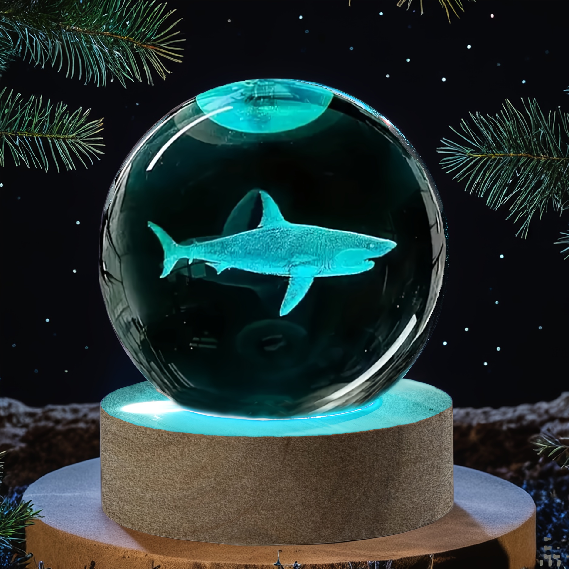 

Stunning 3d-carved Shark Crystal Ball Night Light With Multicolor Led Base - Usb Powered, Ideal For Decor, Perfect Gift For Day, Valentine's, Birthdays, Christmas, Halloween, Decorations