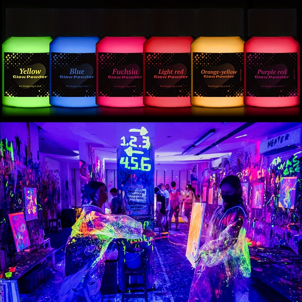 

6color Glow In The Dark Pigment Powder Set - Neon Acrylic Mica Pigment For Epoxy Resin, Uv Reactive Luminous Powder, Safe & Long-lasting, For Fine Art, Resin Colorant, Nail Art, And Themed Parties