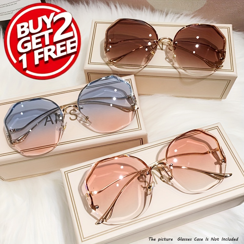 

3-pack Women' Cut- Luxury Irregular Round Gradient Glasses With Metal Hinges, Pc Lenses For Climbing And Travel Decorative Eyewear