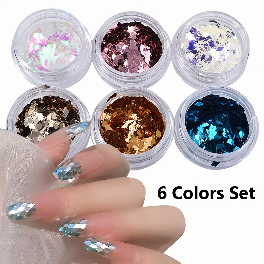 

Artistic 6-color Diamond-shaped Nail Art Sequins Set, Ultra-thin Sparkling Glitter Flakes For Nail Art Decorations, Square Unscented Nail Art Accessories