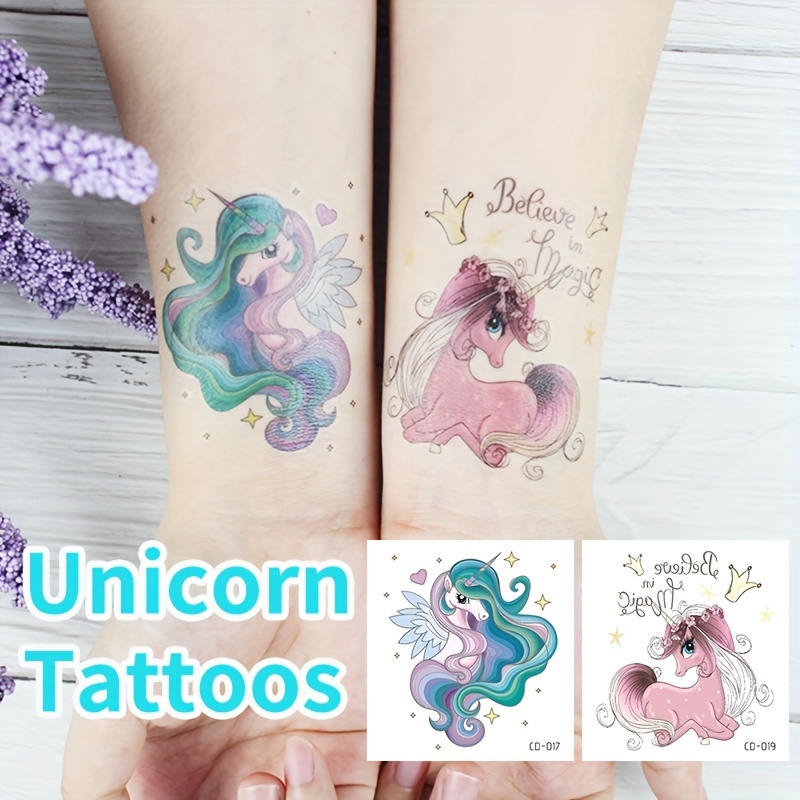 12 Hojas De Tatuajes Temporales De Unicornio Luminoso - Temu