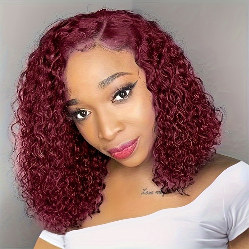 

180% Density Pre Plucked 99j Deep Curly Bob Wig Human Hair 13x4 Deep Wave Bob Wig Human Hair Lace Front Wig With Baby Hair For Women