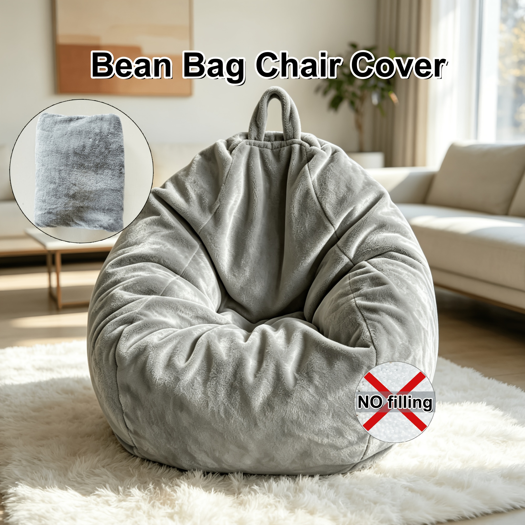 TEMU Xl Size 105*120cm, Plush Fluffy Bean Bag Chair Cover, Filling Not Included, 6 Colors Available, Washable Plush Sofa Slipcover, Suitable For