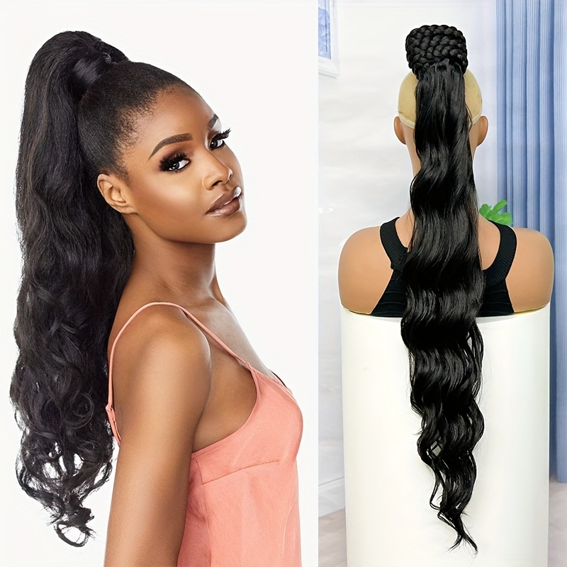 elegant body wave ponytail extension versatile synthetic hairpiece for   details 0