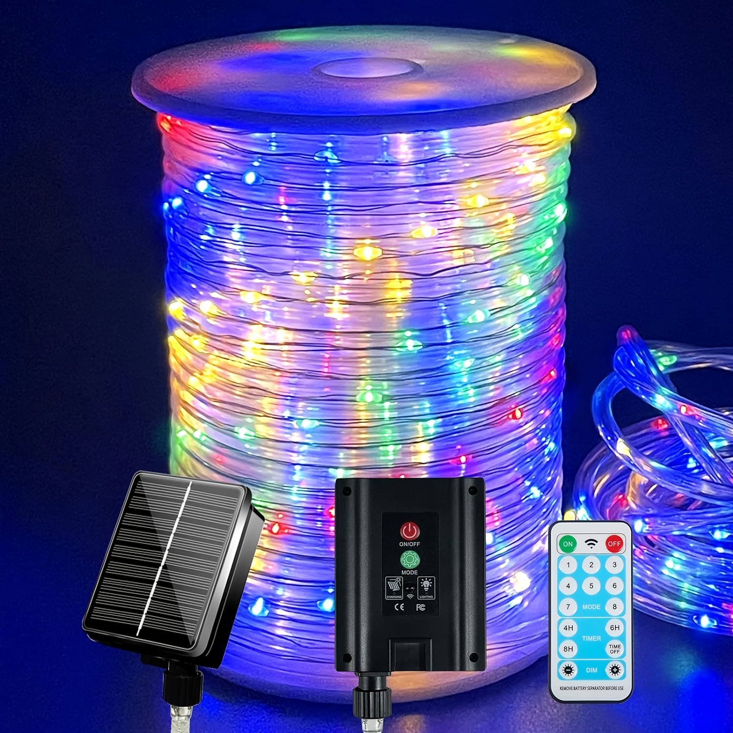 

196 Feet 600 Led Rope Light With Remote Control, 60 Meters Solar String Light, 8-mode Ultra Long Fairy Tale Light With Timer, Solar Tube Light, Garden Deck, Terrace, Swimming Pool, Lawn Decoration