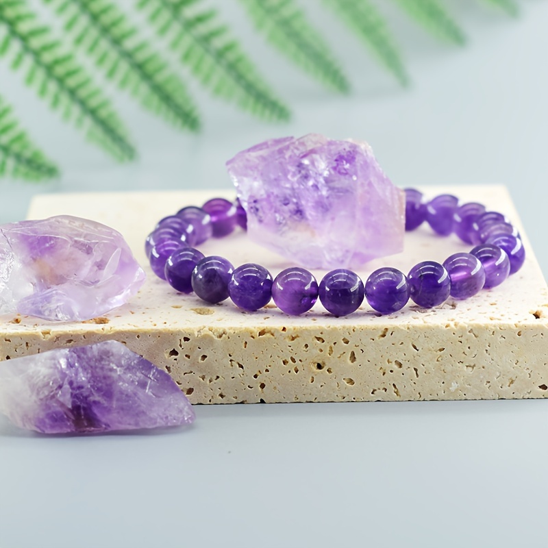 

1pc Elegant Natural Stone Beaded Bracelet, Stretch Amethyst Charm, Versatile Fashion Accessory, With For , Gifting, And , Fits All