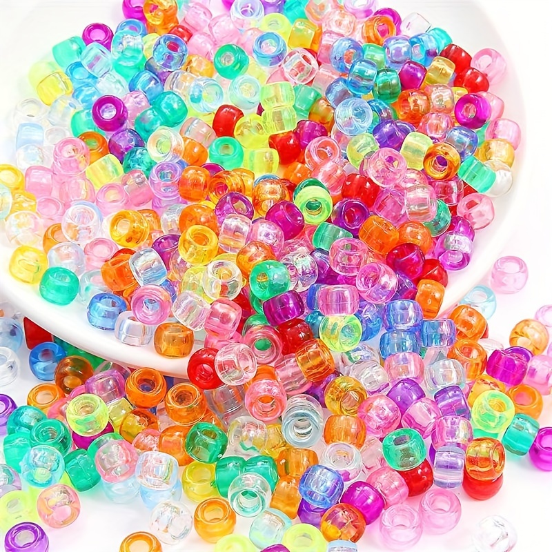 Image of 200pcs 4mm*7mm Multicolor Acrylic Pony Beads, Pearlescent Transparent Beads For Jewelry, Daily Use, Women's Diy Bracelets, Necklaces, Braids, Keychains, Ornaments, Accessories