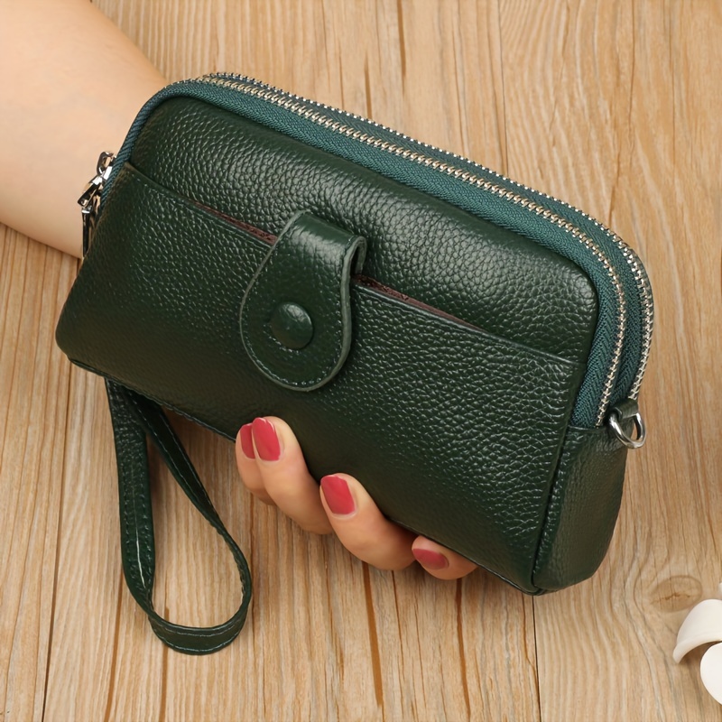 

1pc Genuine Leather Women', Casual Continental Style, Zipper Closure, , Polyester Lined, With Zip Pocket And Paper Money Compartment