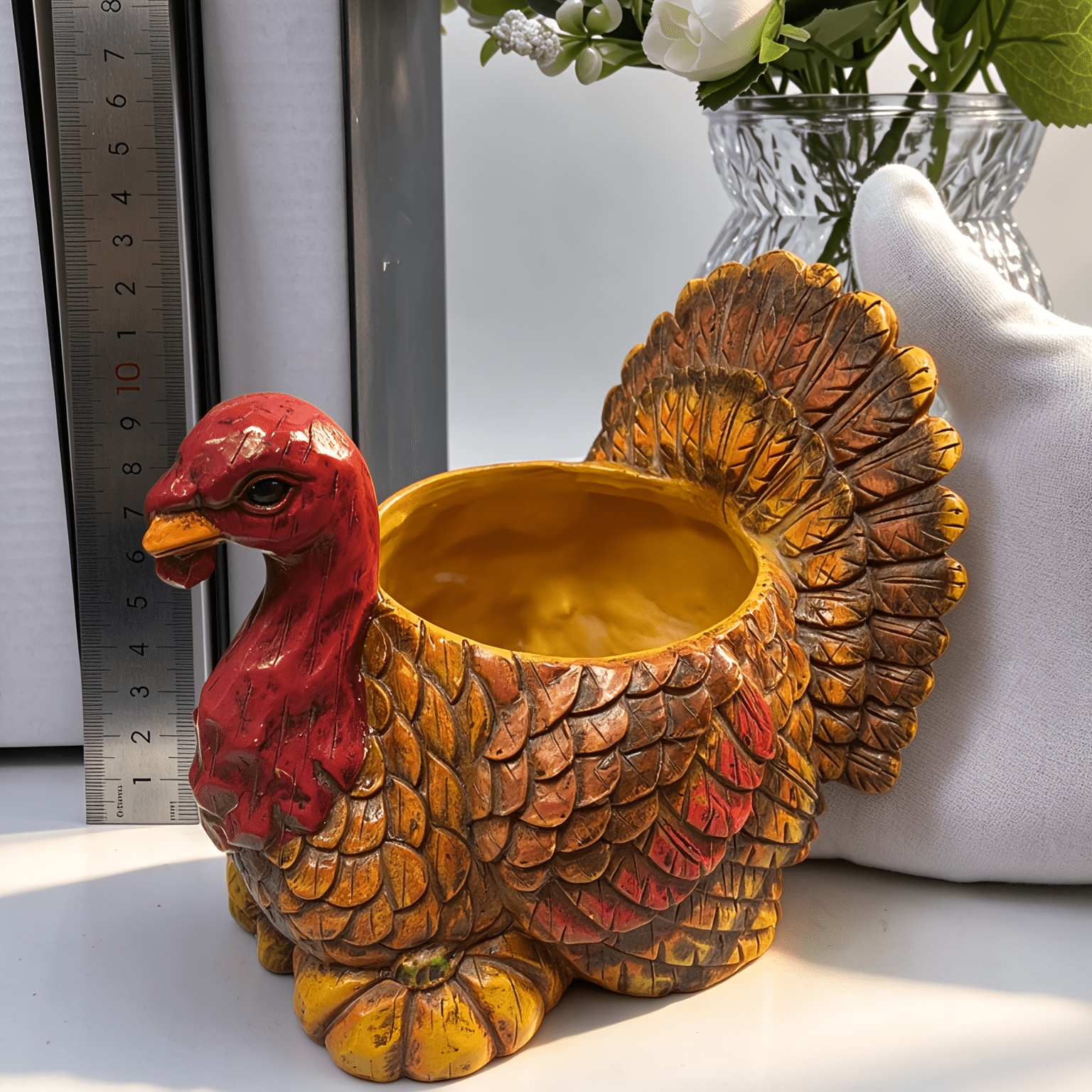 TEMU [statue] 1pc Thanksgiving Turkey Decoration, Season, Thanksgiving, Halloween, Resin Decor, Suitable For Living Room, Bookshelf, Mantlepiece,