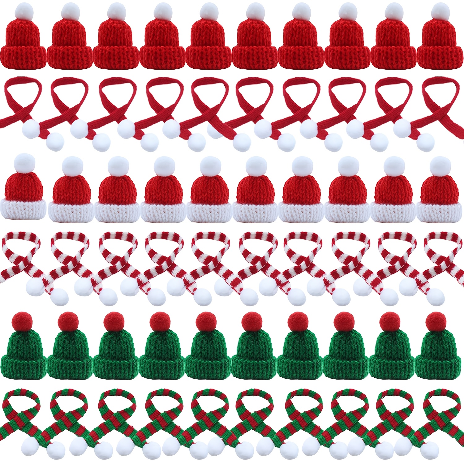 TEMU 60pcs Mini Christmas Hat & Scarf Capsule Suitable For Diy Crafts, Handmade Fabric Winter For Nativity Scenes, Tree Decorations, Party Favors -