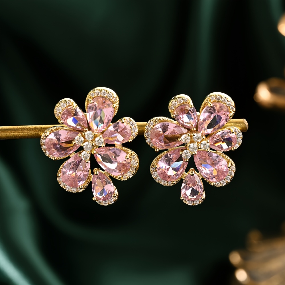 Women's Sparkling Pink Synthetic Zirconia Heart Earrings