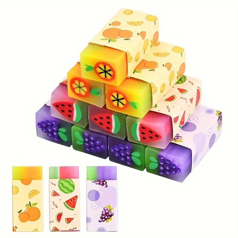 

9pcs Cartoon Creative Fruit Erasers, Pencil Erasers For Elementary School Students' Exams, Stationery Supplies For Drawing And Sketching