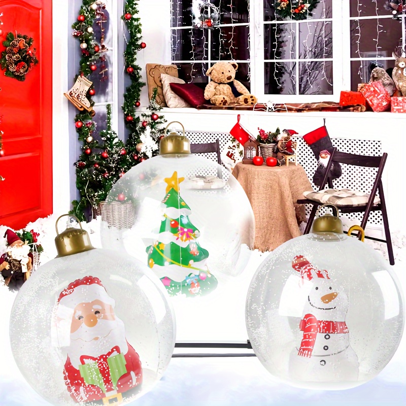 1pc large inflatable christmas ball with base heavy duty pvc outdoor indoor   style santa snowman spherical tree topper with hanging ornaments sturdy   clear dome for self standing winter     setup durable portable holiday decoration Product details 6