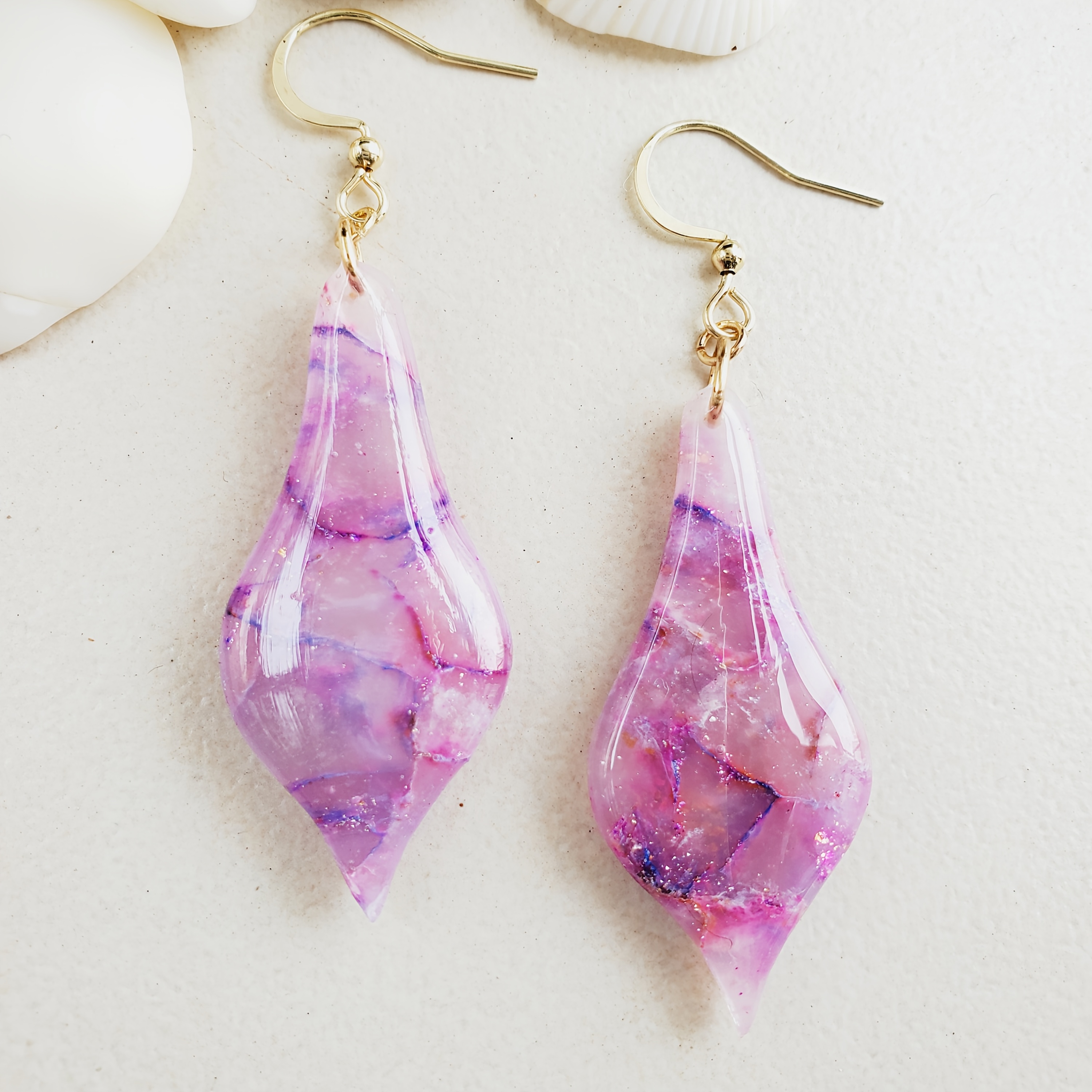 Handmade Translucent Polymer Clay Resort Style Teardrop Shape Shiny Artificial Gemstone Amethyst Pendant Earrings Elegant Fashion Style Unique Female Gift